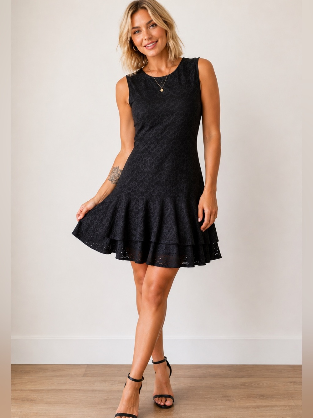 Michael Michael Kors Black Eyelet Sleeveless Fit & Flare Dress Size Large